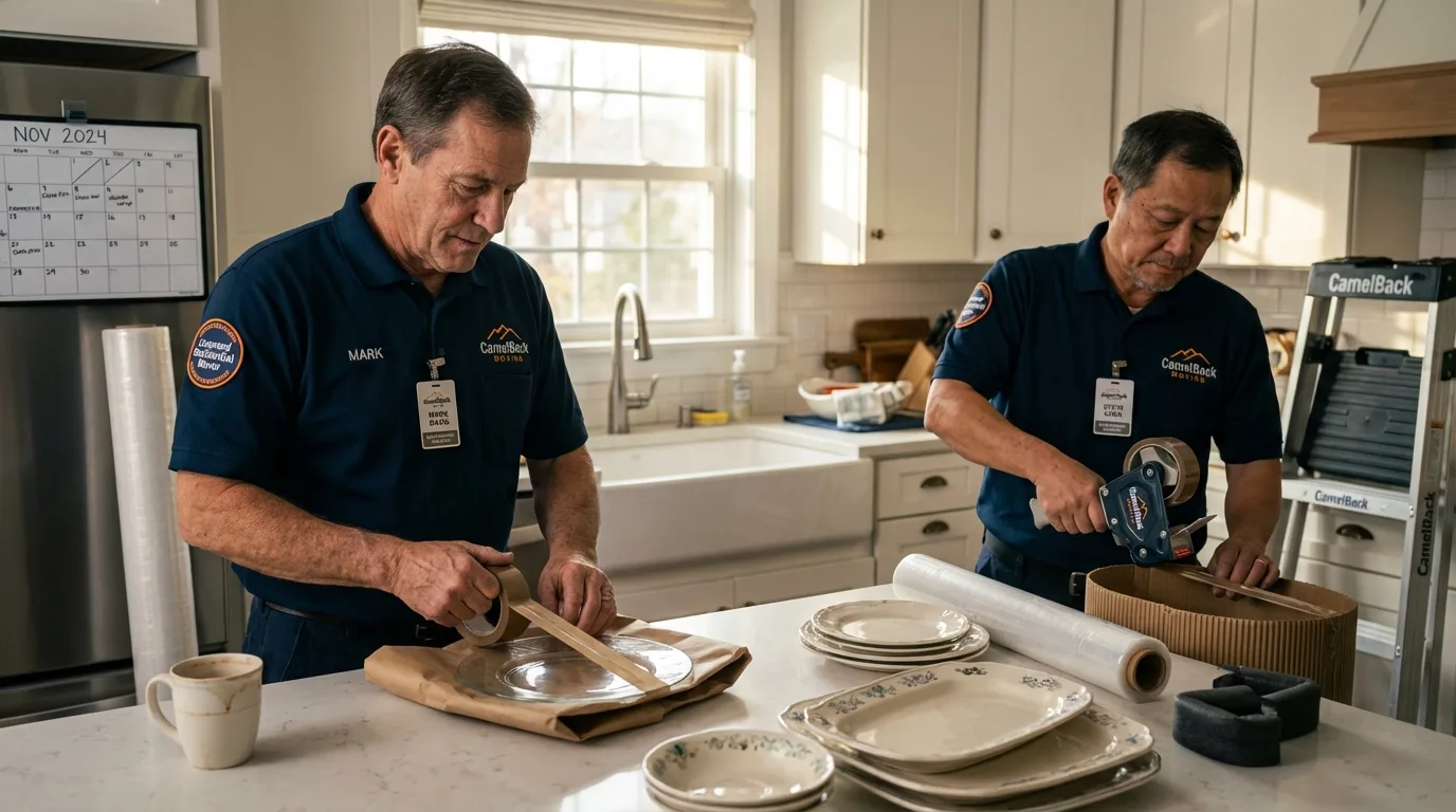 Professional crew packing kitchen dishware in Wasco, CA
